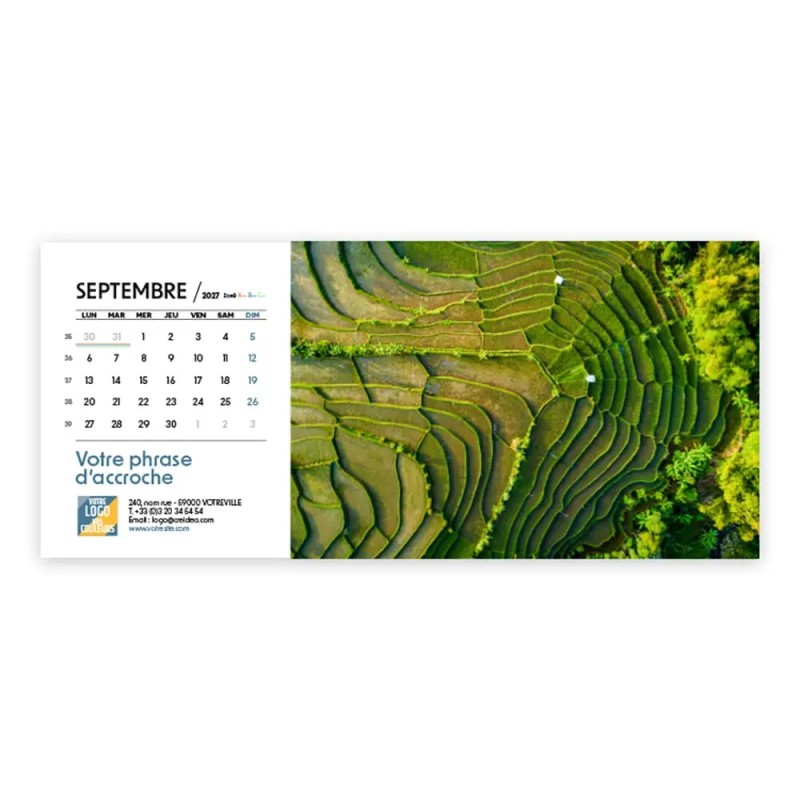 Calendrier chevalet horizontal (23x10 cm) personnalisé - Vue du ciel