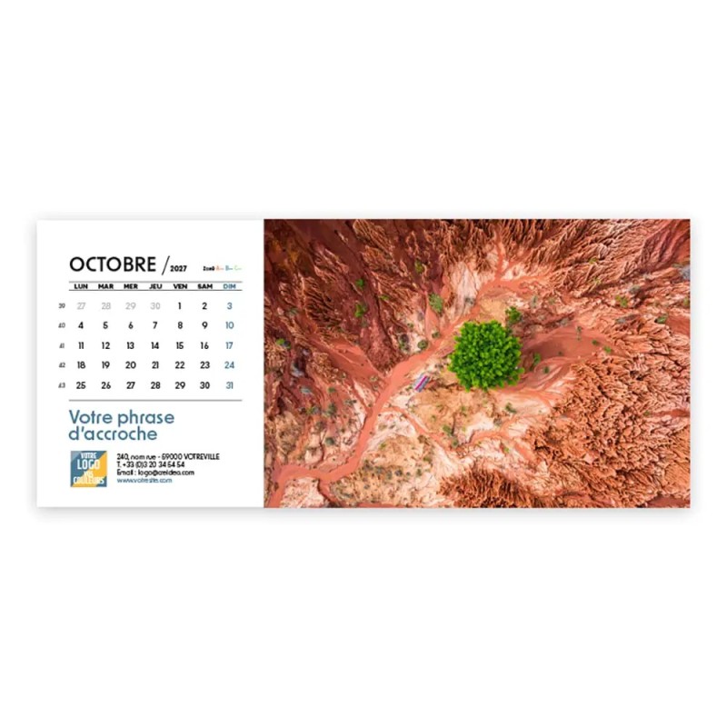 Calendrier chevalet horizontal (23x10 cm) personnalisé - Vue du ciel