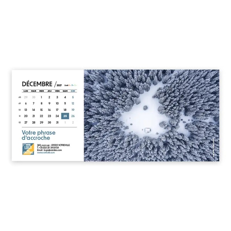 Calendrier chevalet horizontal (23x10 cm) personnalisé - Vue du ciel