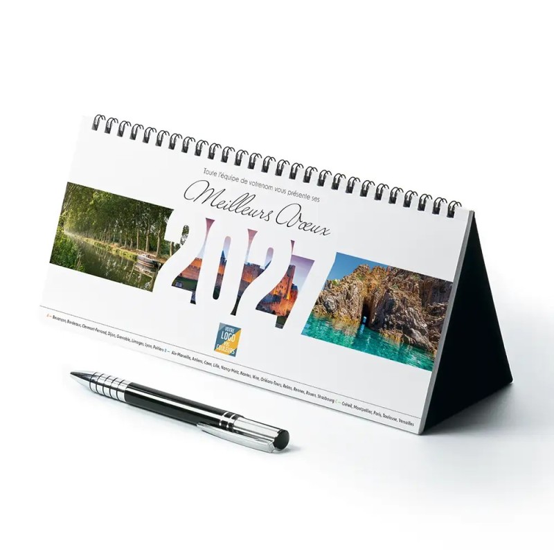 Calendrier chevalet horizontal (23x10 cm) personnalisé - Patrimoine France