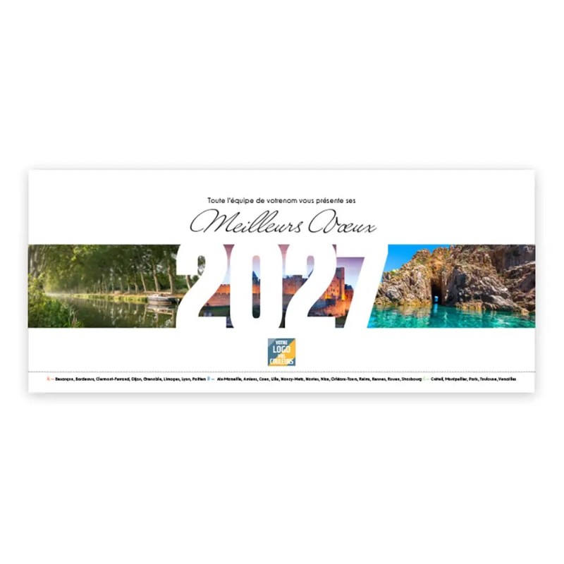 Calendrier chevalet horizontal (23x10 cm) personnalisé - Patrimoine France