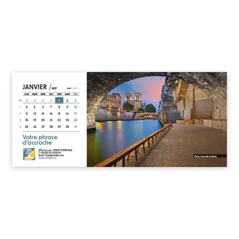 Calendrier chevalet horizontal (23x10 cm) personnalisé - Patrimoine France