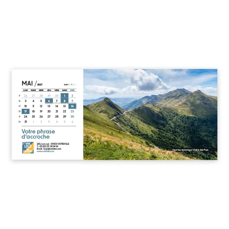 Calendrier chevalet horizontal (23x10 cm) personnalisé - Patrimoine France