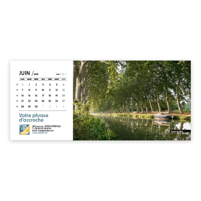 Calendrier chevalet horizontal (23x10 cm) personnalisé - Patrimoine France
