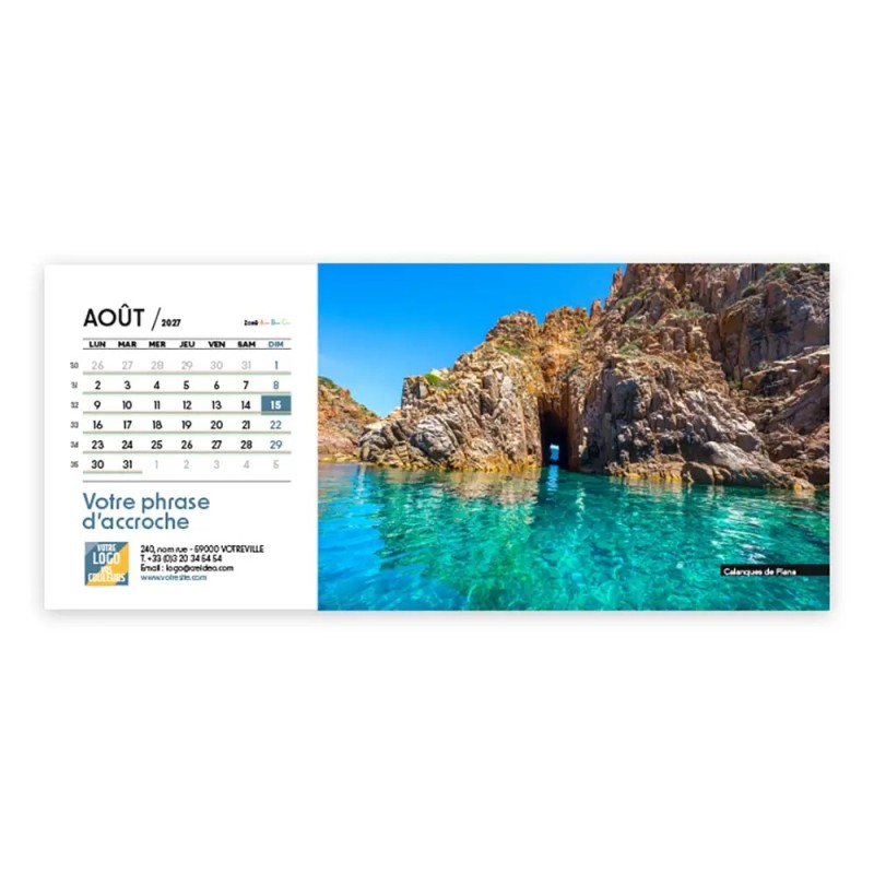 Calendrier chevalet horizontal (23x10 cm) personnalisé - Patrimoine France