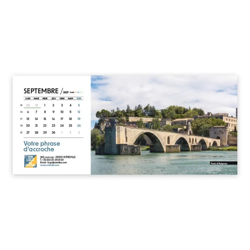Calendrier chevalet horizontal (23x10 cm) personnalisé - Patrimoine France