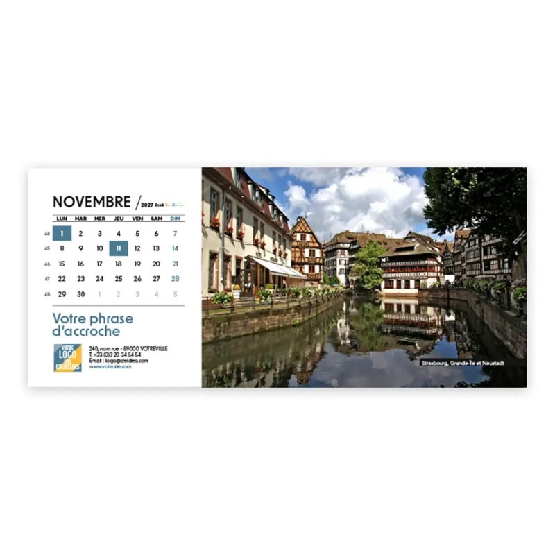 Calendrier chevalet horizontal (23x10 cm) personnalisé - Patrimoine France