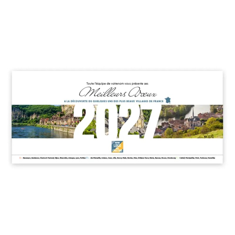 Calendrier chevalet horizontal (23x10 cm) personnalisé - Villages de France