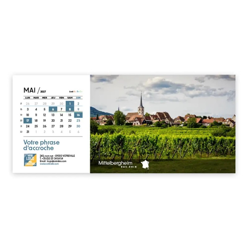 Calendrier chevalet horizontal (23x10 cm) personnalisé - Villages de France