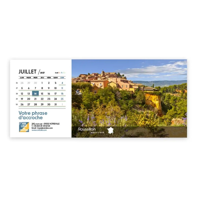 Calendrier chevalet horizontal (23x10 cm) personnalisé - Villages de France