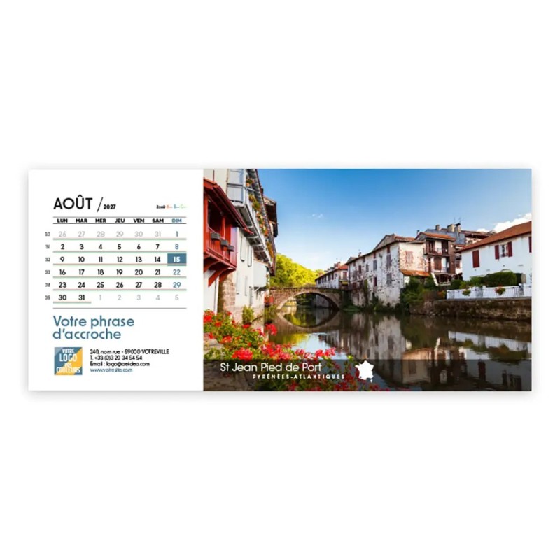 Calendrier chevalet horizontal (23x10 cm) personnalisé - Villages de France