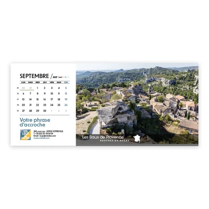 Calendrier chevalet horizontal (23x10 cm) personnalisé - Villages de France