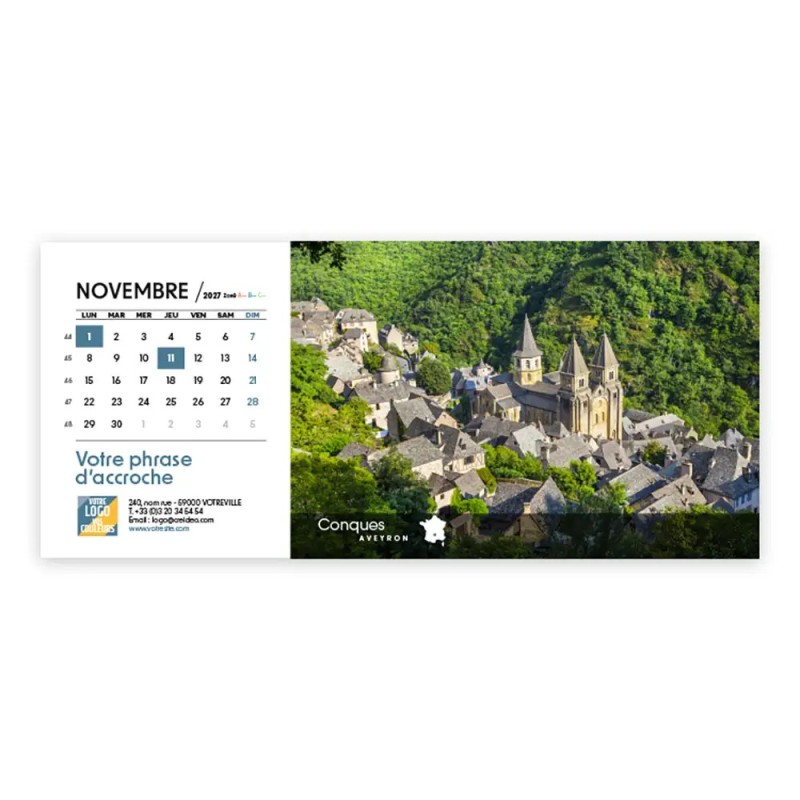 Calendrier chevalet horizontal (23x10 cm) personnalisé - Villages de France