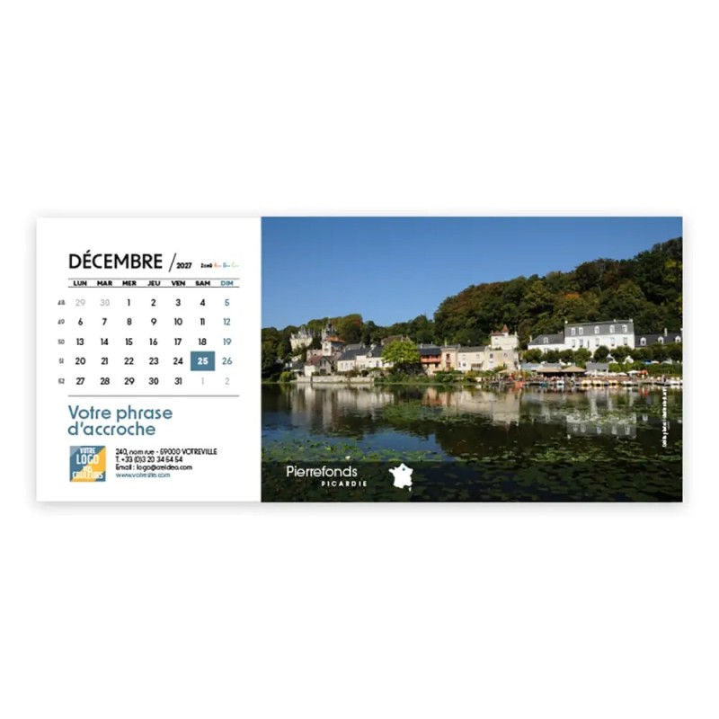 Calendrier chevalet horizontal (23x10 cm) personnalisé - Villages de France