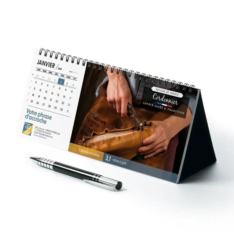 Calendrier chevalet horizontal (23x10 cm) personnalisé - Artisans