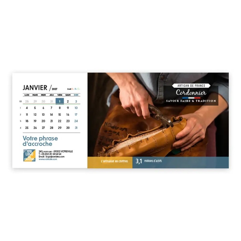 Calendrier chevalet horizontal (23x10 cm) personnalisé - Artisans
