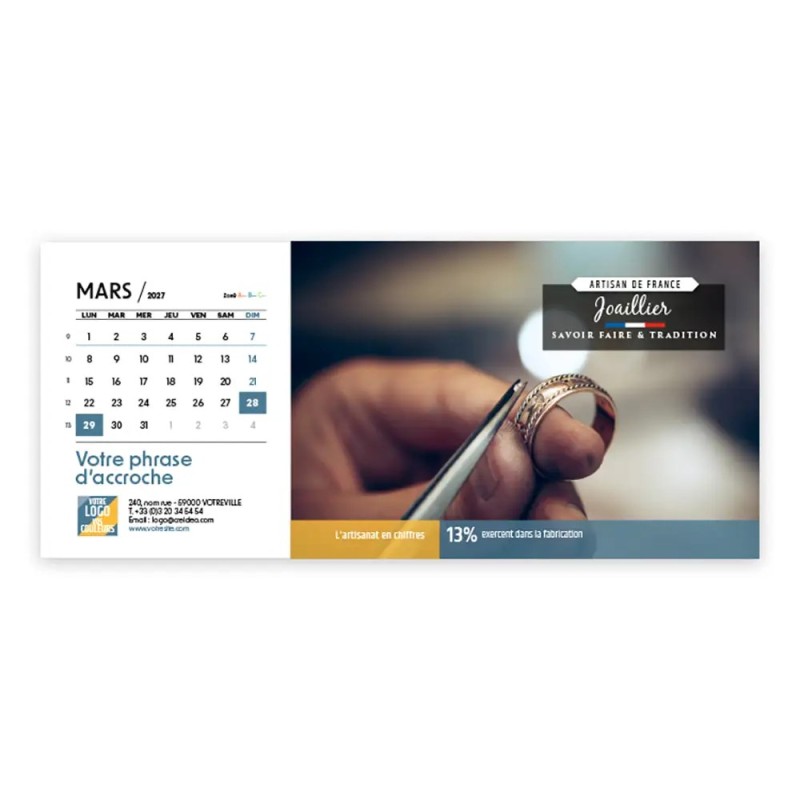 Calendrier chevalet horizontal (23x10 cm) personnalisé - Artisans