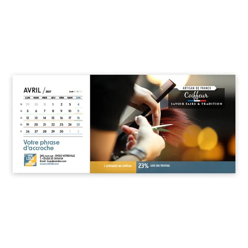 Calendrier chevalet horizontal (23x10 cm) personnalisé - Artisans