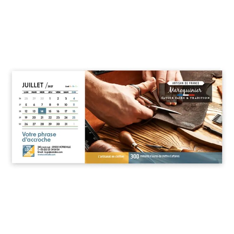 Calendrier chevalet horizontal (23x10 cm) personnalisé - Artisans