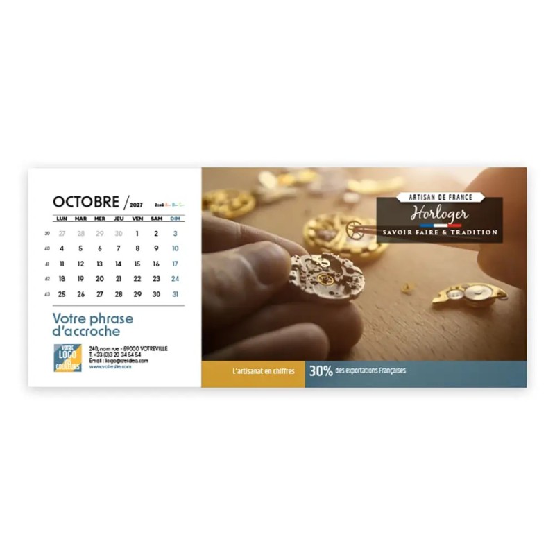 Calendrier chevalet horizontal (23x10 cm) personnalisé - Artisans