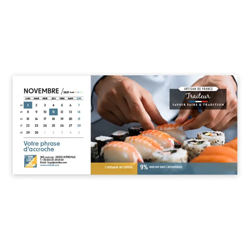 Calendrier chevalet horizontal (23x10 cm) personnalisé - Artisans