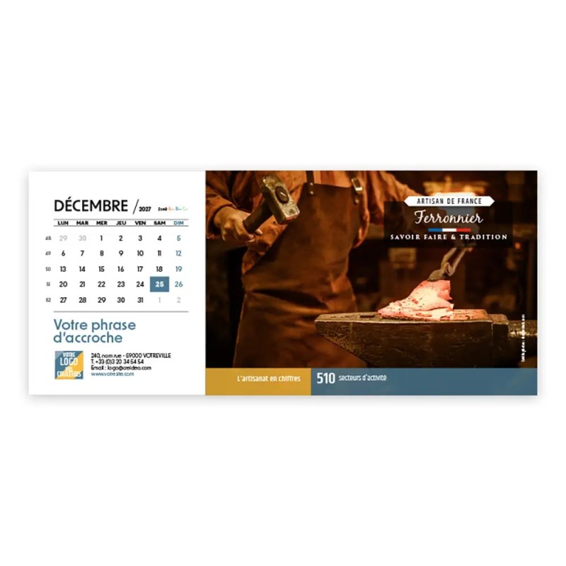 Calendrier chevalet horizontal (23x10 cm) personnalisé - Artisans