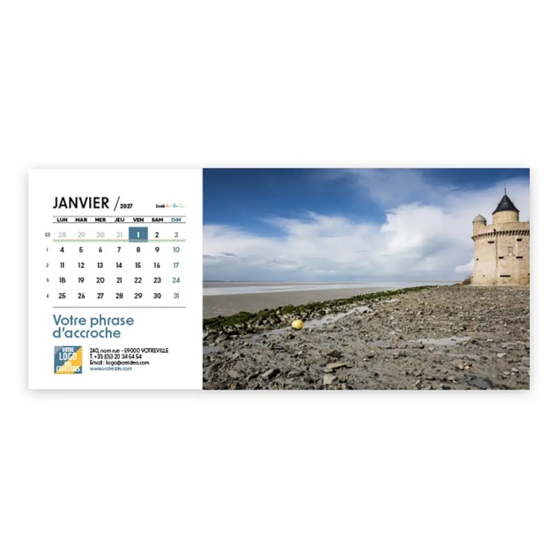 Calendrier chevalet horizontal (23x10 cm) personnalisé - Littoral