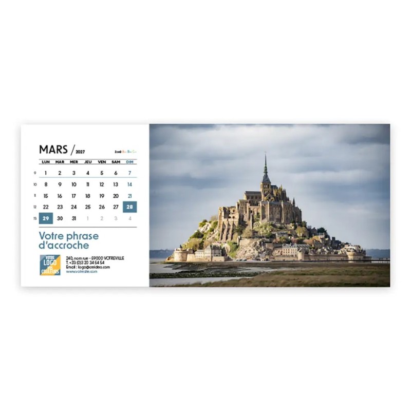 Calendrier chevalet horizontal (23x10 cm) personnalisé - Littoral