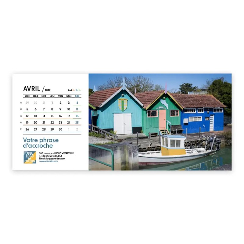 Calendrier chevalet horizontal (23x10 cm) personnalisé - Littoral