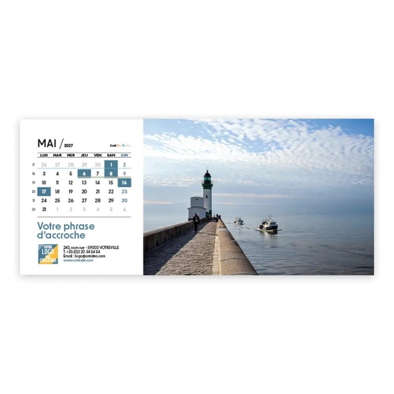 Calendrier chevalet horizontal (23x10 cm) personnalisé - Littoral