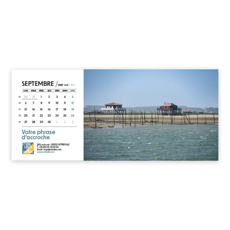 Calendrier chevalet horizontal (23x10 cm) personnalisé - Littoral