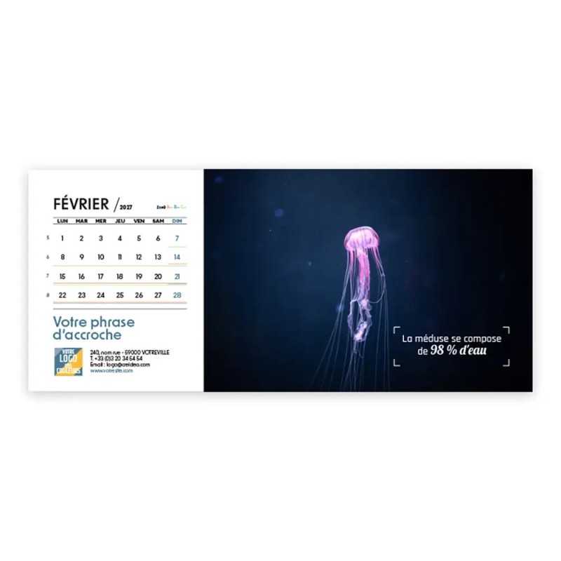 Calendrier chevalet horizontal (23x10 cm) personnalisé - Océan