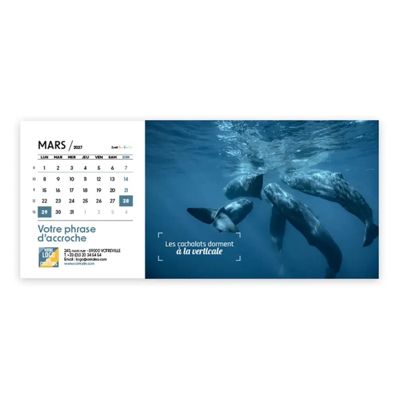 Calendrier chevalet horizontal (23x10 cm) personnalisé - Océan