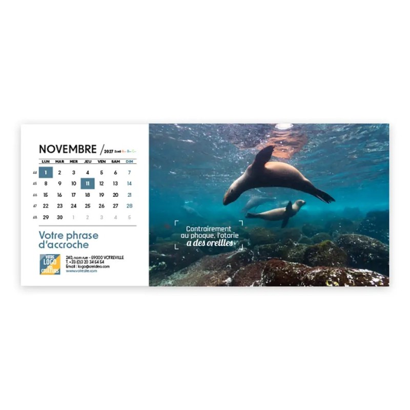 Calendrier chevalet horizontal (23x10 cm) personnalisé - Océan