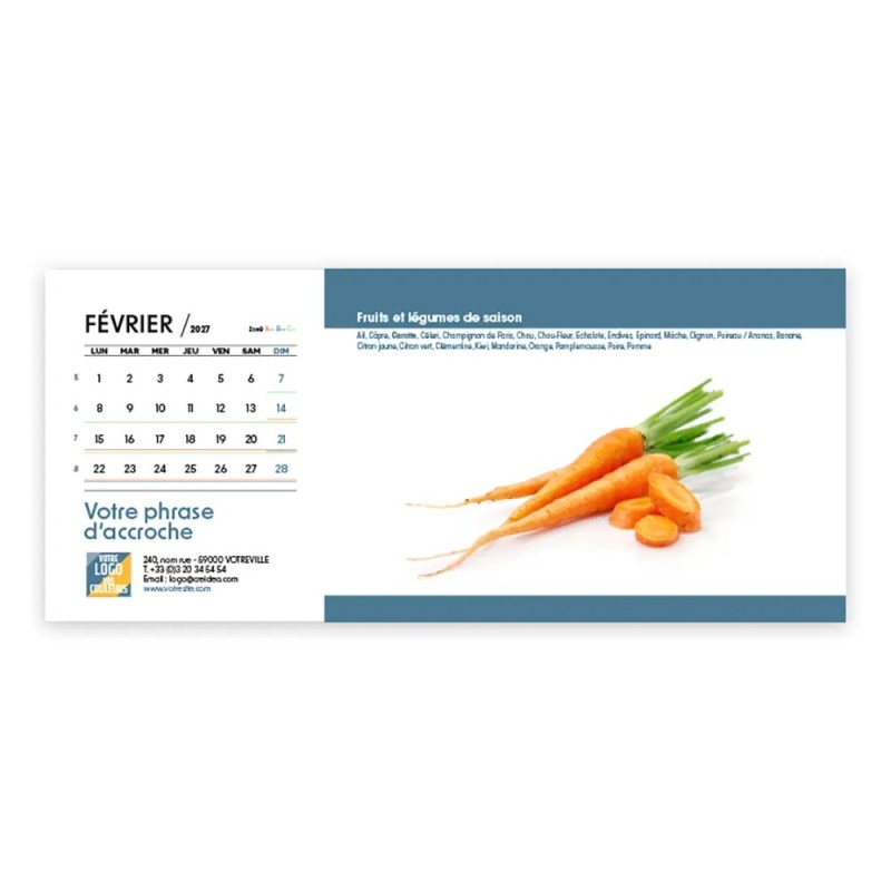 Calendrier chevalet horizontal (23x10 cm) personnalisé - Fruits et légumes