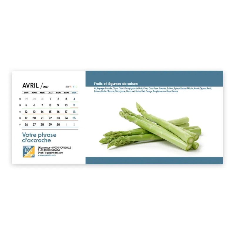 Calendrier chevalet horizontal (23x10 cm) personnalisé - Fruits et légumes