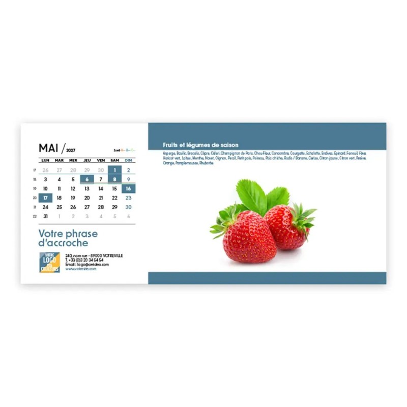 Calendrier chevalet horizontal (23x10 cm) personnalisé - Fruits et légumes