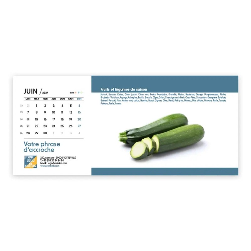 Calendrier chevalet horizontal (23x10 cm) personnalisé - Fruits et légumes