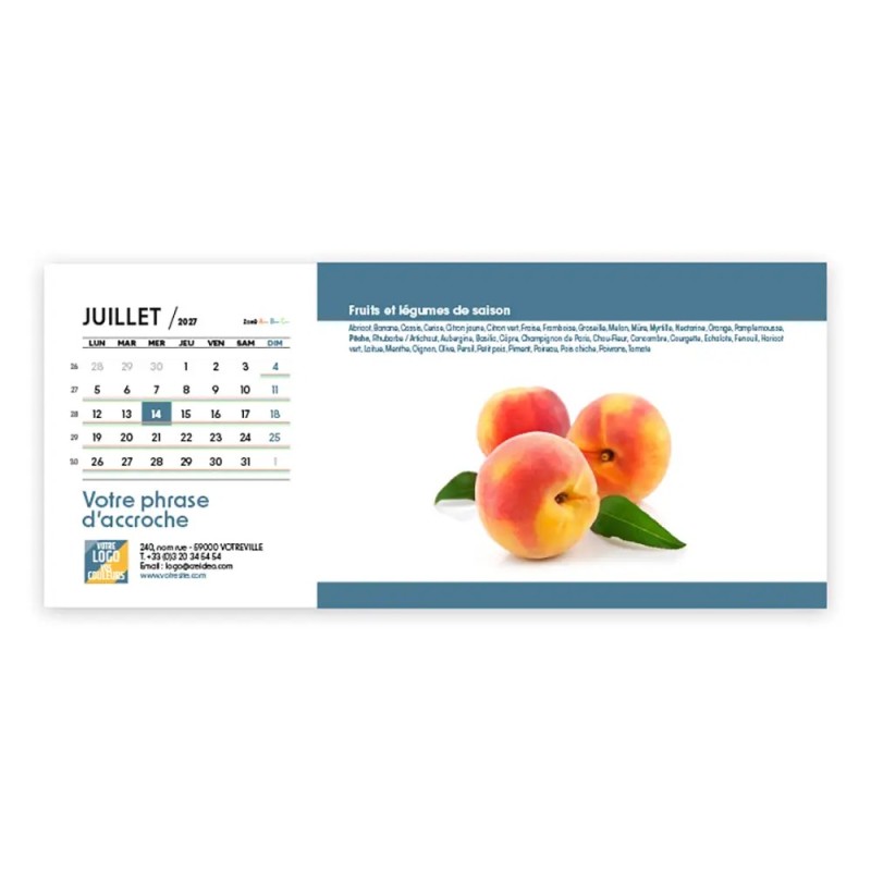 Calendrier chevalet horizontal (23x10 cm) personnalisé - Fruits et légumes