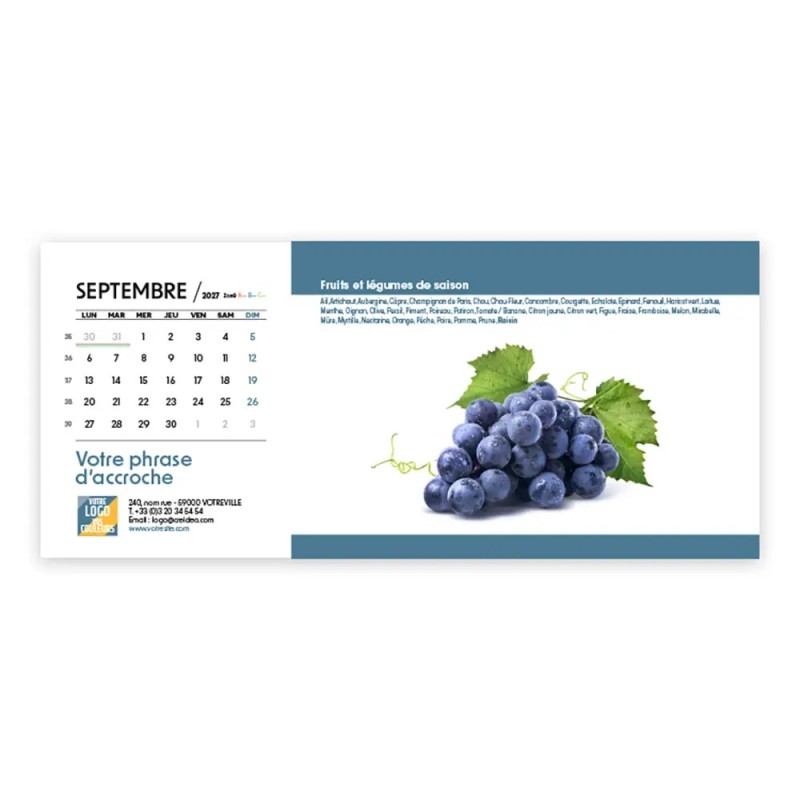 Calendrier chevalet horizontal (23x10 cm) personnalisé - Fruits et légumes