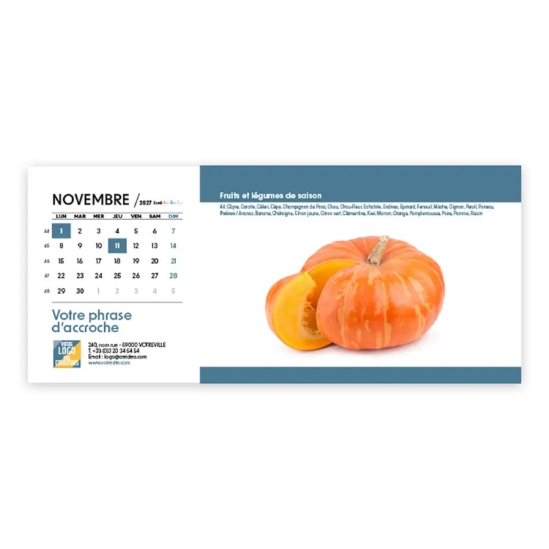 Calendrier chevalet horizontal (23x10 cm) personnalisé - Fruits et légumes