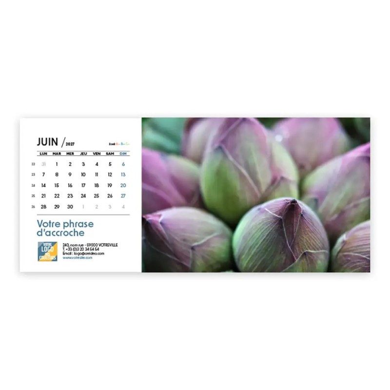 Calendrier chevalet horizontal (23x10 cm) personnalisé - Zoom Nature