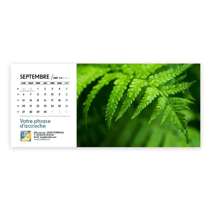 Calendrier chevalet horizontal (23x10 cm) personnalisé - Zoom Nature