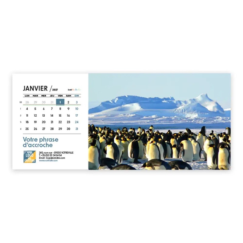 Calendrier chevalet horizontal (23x10 cm) personnalisé - Faune
