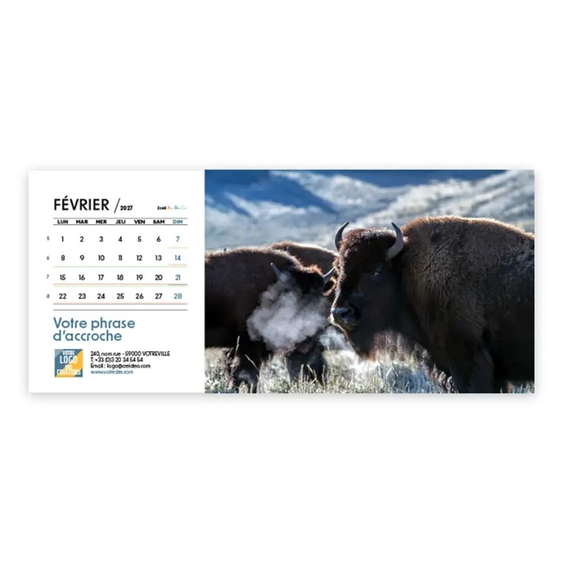 Calendrier chevalet horizontal (23x10 cm) personnalisé - Faune