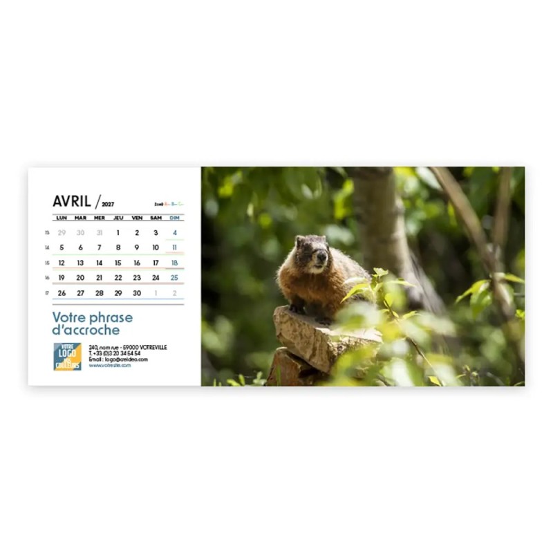 Calendrier chevalet horizontal (23x10 cm) personnalisé - Faune