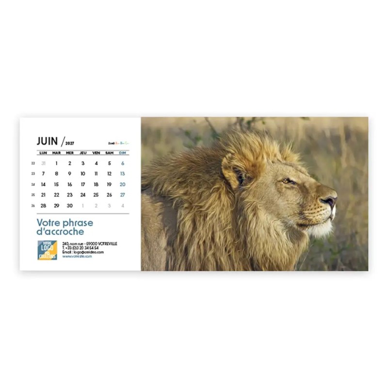 Calendrier chevalet horizontal (23x10 cm) personnalisé - Faune
