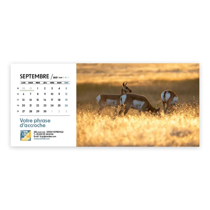 Calendrier chevalet horizontal (23x10 cm) personnalisé - Faune