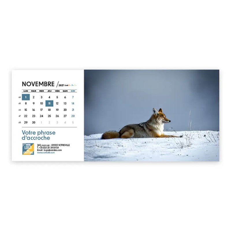 Calendrier chevalet horizontal (23x10 cm) personnalisé - Faune