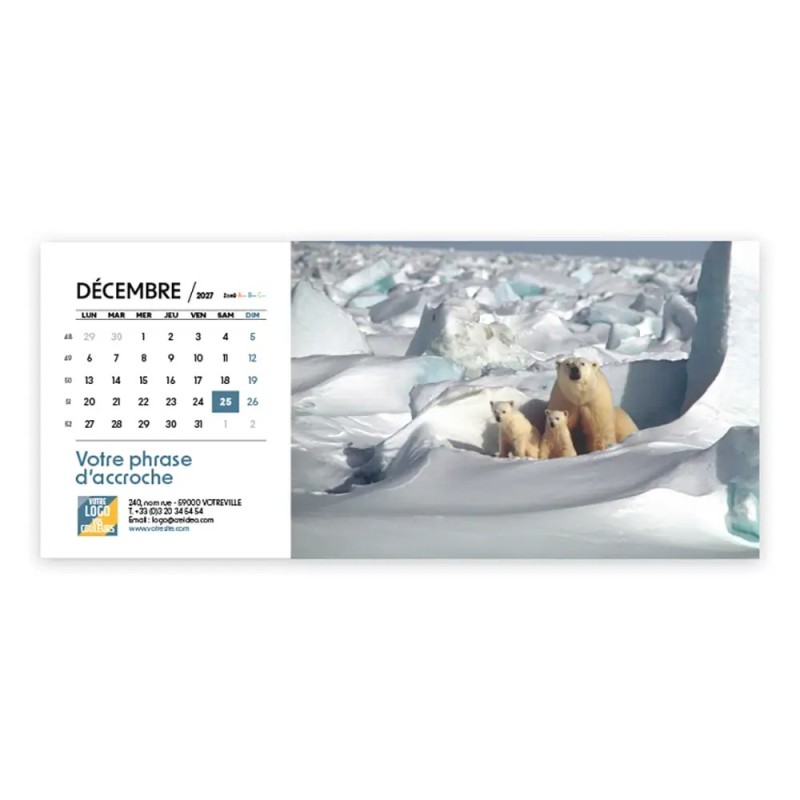 Calendrier chevalet horizontal (23x10 cm) personnalisé - Faune